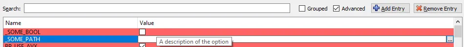 CMake GUI example of variable types